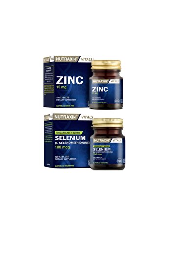 Nutraxin Zinc Supplement for Skin, Hair and Nail Health 15 Mg 100 Tablets + Selenium 100 Mcg 100 Tablets