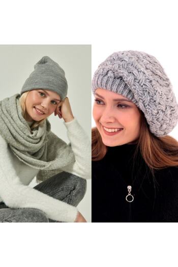 EKstore Set of 2 (Knit Painter + Basic) Gray Beret
