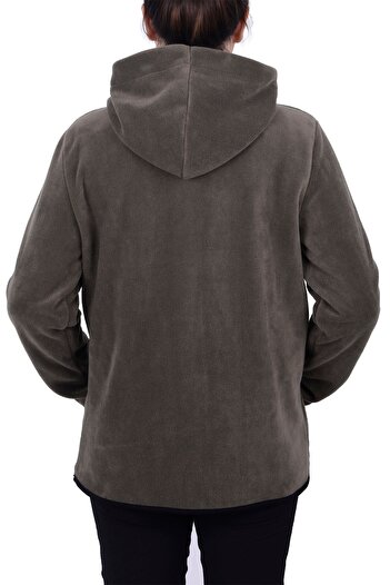 GHASSY CO. Women's Khaki Hooded Zippered Fleece Sweatshirt