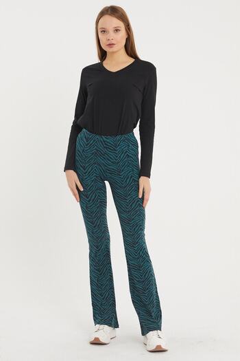 ESPİNA Women's Petrol Color Zebra Pattern Viscose Leggings