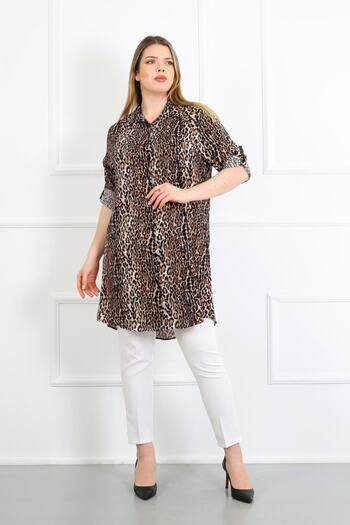 By Alba Collection Women's Leopard Cotton Viscose Large Size Tunic
