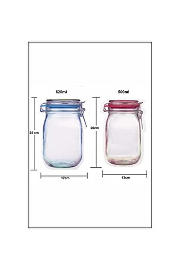 Egehome - 10 Pcs 2 Size Jar Looking Ziplock Bags 5pcs. 500ml+5ad. 620ml