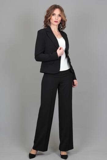 ÖNDER ÖZSOY Collared Single Button Jacket & Flared Trousers Set-black