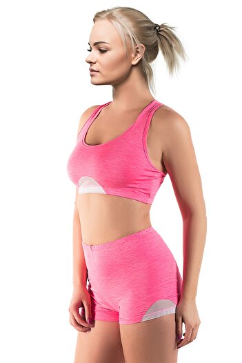 Miorre Melange Tulle Detailed Cross Strap Bustier Set with Sports Shorts