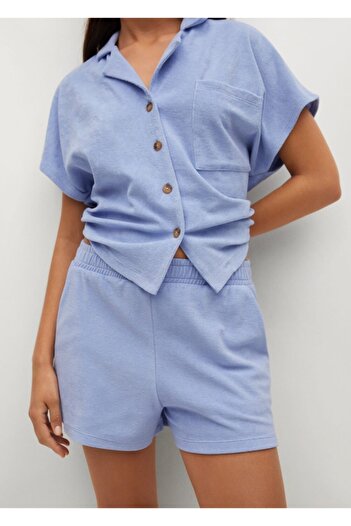 MANGO Woman Women's Sky Blue Stretch Cotton Shorts