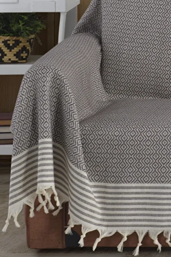 Lux Touch Milky Coffee Handles Covering Organic Buldan Cloth Oversized Bergama 180 X 300 cm Sofa Sofa Cover