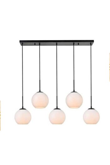 BSA LIGHTING Beril 5'li Siyah Sıralı Sarkıt Avize (beyaz Camlı)