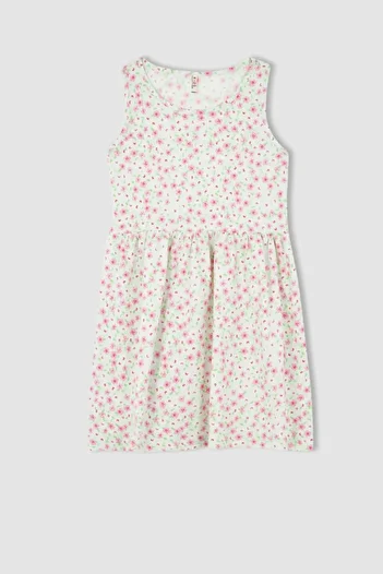 DeFacto Girl's Regular Fit Floral Patterned Sleeveless Cotton Combed Summer Dress
