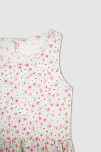 DeFacto Girl's Regular Fit Floral Patterned Sleeveless Cotton Combed Summer Dress