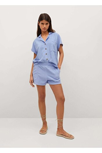 MANGO Woman Women's Sky Blue Stretch Cotton Shorts