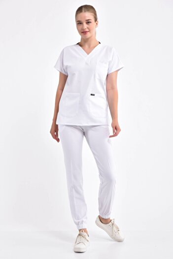 Owlet Medikal Costum chirurgical alb din Lycra cu picioare elastice