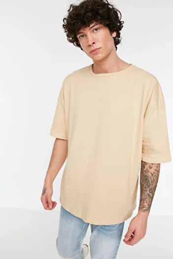 Trendyol Collection Oversize béžové tričko 100% - TMNSS22TS0318