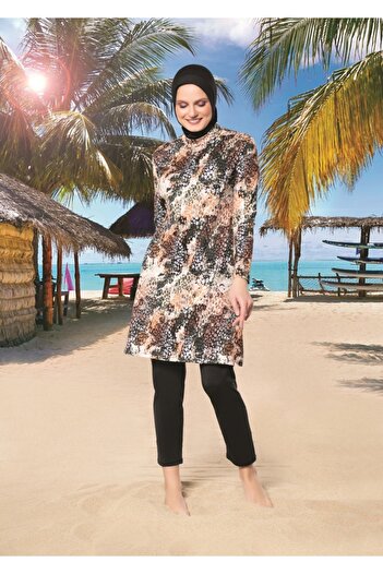 Ruko Maio Rukomayo Plus Size Patterned Half Turtleneck Lycra Fabric Full Hijab Swimsuit