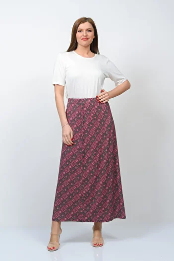TUSSE Ethnic Patterned Combed Cotton Elastic Waist Pencil Large Size Skirt