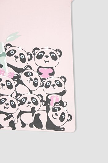 DeFacto Kız Çocuk Regular Fit Panda Baskılı Kısa Kollu Pamuklu Yazlık Elbise