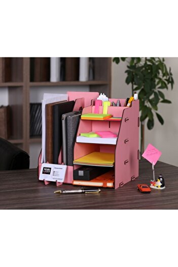 Cetinshop Document Rack Wooden Organizer Table Top Organizer Pink