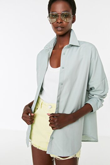 Trendyol Collection Oversize menta pamut szőtt ing - széles szabású TWOSS22GO0669