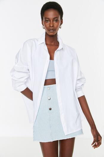 Trendyol Collection Ecru bavlněná oversize košile – široký střih, tkaná, TWOSS22GO0669
