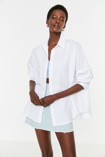 Trendyol Collection Ecru bavlněná oversize košile – široký střih, tkaná, TWOSS22GO0669