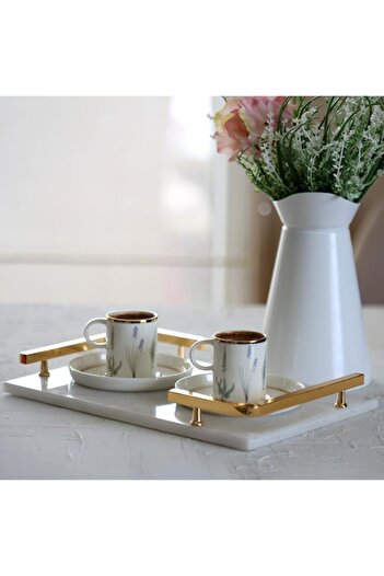 Akayev Marble White Gold L Design 30x20 Cm Tray