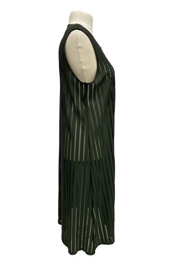 HESNA Green Stone Embroidered Long Mother's Evening Dress Vest with Brooch