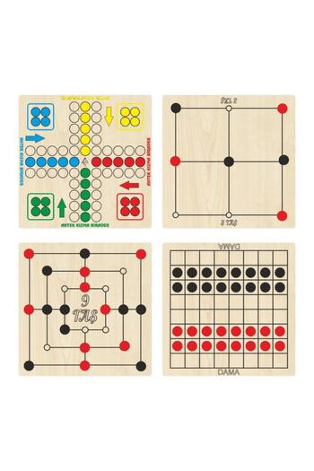 Ahtek Wooden Intelligence and Strategy Game Set 4 Pieces, Ludo+chamomile+3 Stones+9 Stones