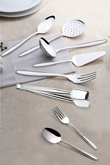 Nehir Plain Shiny Knifeless Fork and Spoon Serving Set 66 Pieces for 12 People
