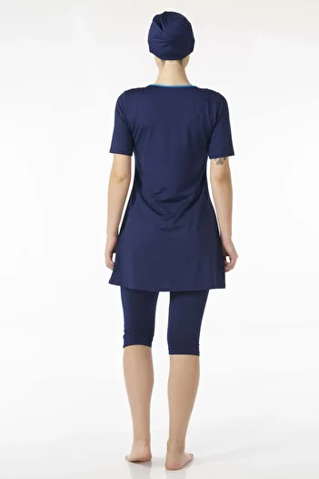 Estiva Women's Half Sleeve Tights Swimsuit - Navy Blue