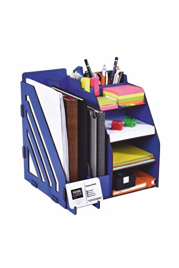 Cetinshop Document Rack Wooden Organizer Table Top Organizer Blue