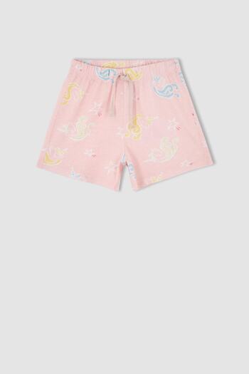 DeFacto Kız Çocuk Desenli Kısa Kollu Pamuklu Pijama Takım