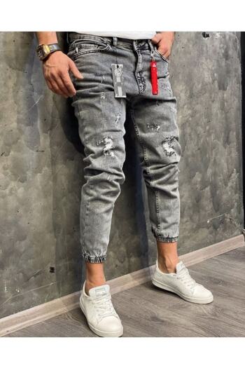 Oliggopol Men's Stone Gray Elastic Leg Lycra Boyfriend Jogger Jeans