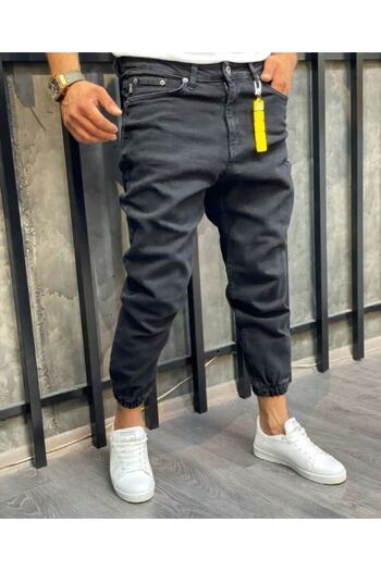 Oliggopol Men's Black Elastic Leg Boyfriend Jogger Jeans