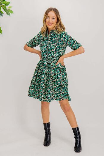 ONLY Onlrı 2/4 Shirt Dress PTM Shirt Collar Waist Elastic Button Closure Patterned Short Sleeve Dress