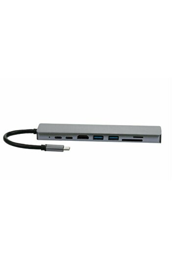 Alfais 4681 Type C To Hdmi Usb 3.0 Sd Microsd 8in1 Kart Rj45 Ethernet Çevirici Dönüştürücü Adaptör