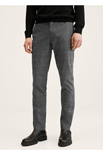 MANGO Man Slim Fit Checked Cotton Trousers