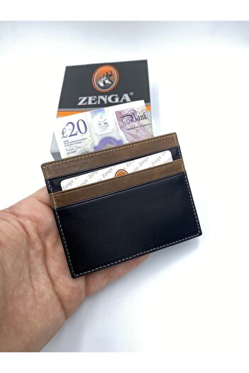 Zenga Genuine Leather A Quality Card Holder Men's Wallet Black - Brown