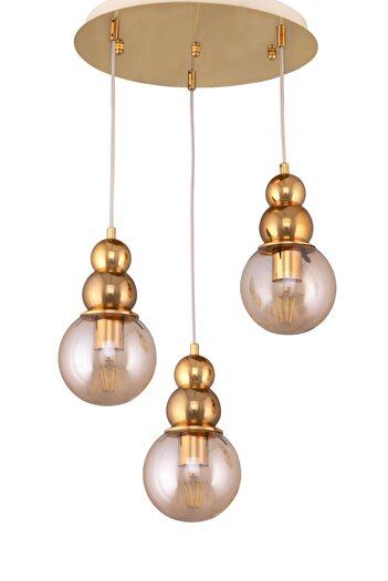 Çakır Aydınlatma Salkım 3 Lü Top Bal Camlı Gold ( Sarı ) Sarkıt Çakır Avize