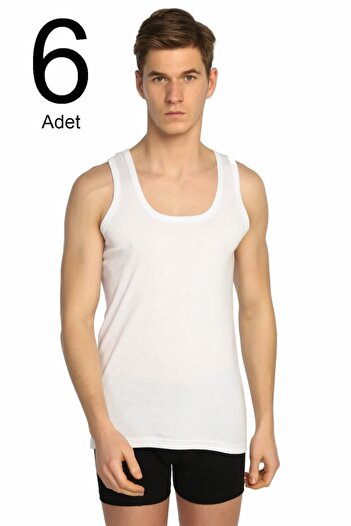 Tutku Men's White Ribbed Classic Undershirt 6-pack