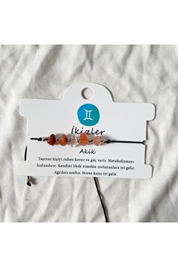 Planet Butik Natural Stone Broken Zodiac Bracelet - Anklet Gemini Zodiac Agate Stone
