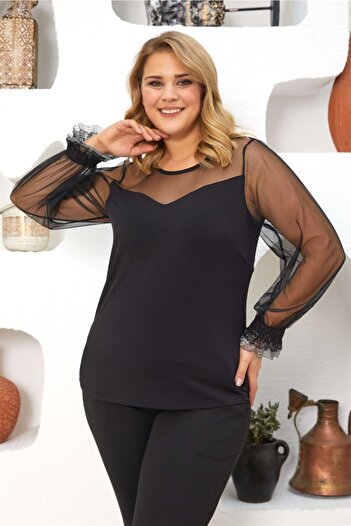 Seamoda Ruffle Detailed Blouse with Tulle Robe