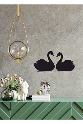 TRC TRAFİK Black Loverly Couple Swan DecorativeSticker- 40x20 Cm