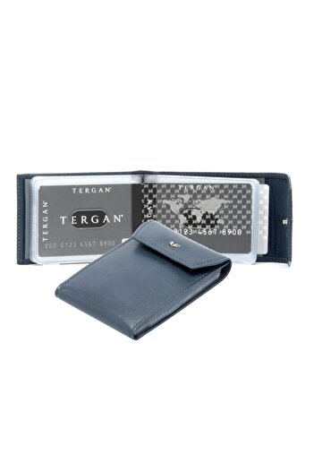 Tergan Navy Blue Leather Unisex Card Holder 01193h86