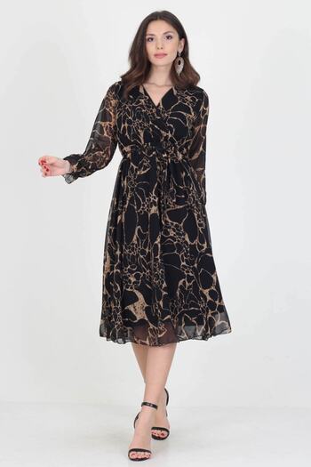 Neşeli Butik Rochie din șifon, căptușită pentru femei, sezon nou, cu guler dublu, lungime midi, Rssn06