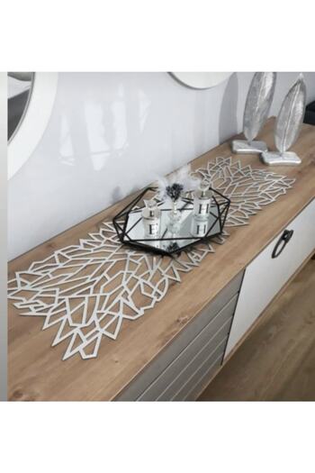 ASENA DESİGN Runner Leafy Gold Leather 33x100cm