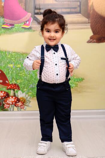 Mika Bebek & Çocuk Navy Blue Trousers Shirt Bow Tie Baby Boy Salopette Set