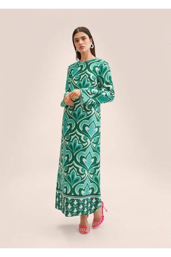 MANGO Woman Patterned Cut-out Detailed Dress
