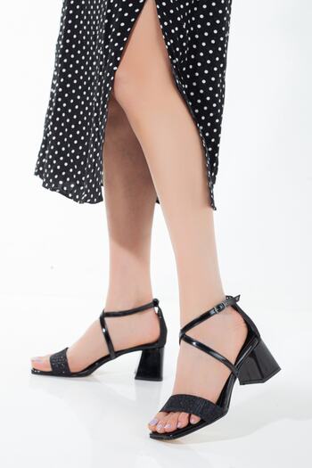 LİLLA Women's Short Heeled Evening Dress Shoes Black
