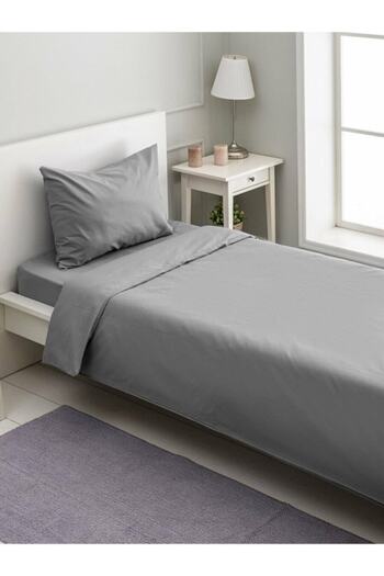 mer-tim ezberbozan ev tekstili Mer-tim Cotton Ranforce Single Size 120x200 Elastic Sheet Set - Gray