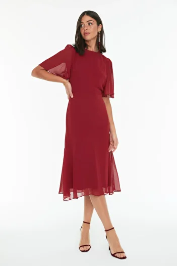 Trendyol Collection Rochie țesută midi, căptușită în linie A, bordeaux TWOSS20EL0908