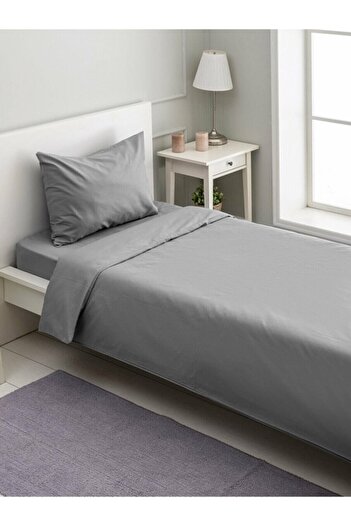 mer-tim ezberbozan ev tekstili Mer-tim Cotton Ranforce Double Oversize 180x200 Elastic Sheet Set - Gray